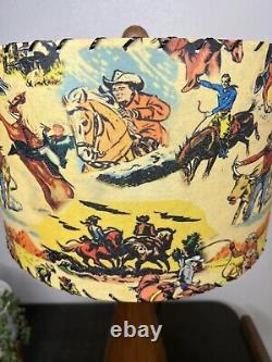 Mid Century Modern Vintage Style Fiberglass Lamp Shade Cowboy Horse Rodeo 13