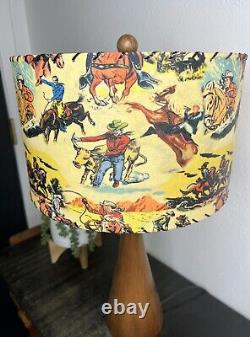 Mid Century Modern Vintage Style Fiberglass Lamp Shade Cowboy Horse Rodeo 13