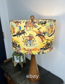 Mid Century Modern Vintage Style Fiberglass Lamp Shade Cowboy Horse Rodeo 13