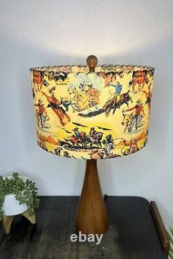 Mid Century Modern Vintage Style Fiberglass Lamp Shade Cowboy Horse Rodeo 13