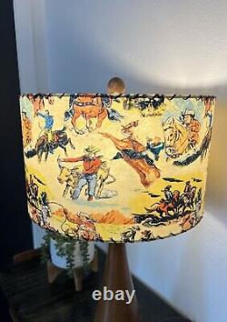 Mid Century Modern Vintage Style Fiberglass Lamp Shade Cowboy Horse Rodeo 13