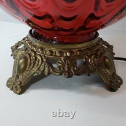 Mid Century Spanish Gothic Red Art Glass Lamp Original Vtg Red Velvet Shade