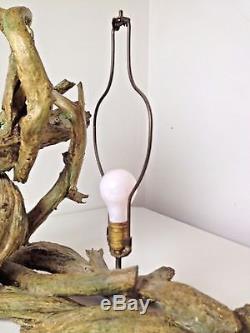 Mid Century VTG Driftwood Table Lamp & Shade All Original Naturalist Organic