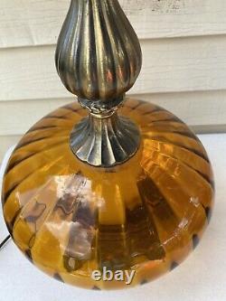 Mid Century Vintage Hollywood Regency Amber Optic UFO Globe Table Lamp No Shade
