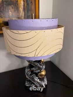 Mid Century Vintage Style 3 Tier Fiberglass Lamp Shade Lavender / Ivory / Gold