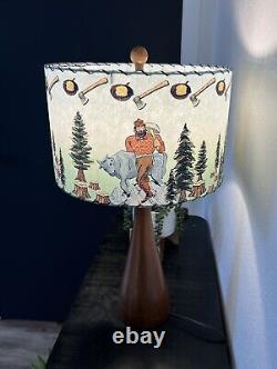 Mid Century Vintage Style Fiberglass Lamp Shade Paul Bunyan & Babe Lumberjack