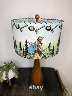 Mid Century Vintage Style Fiberglass Lamp Shade Paul Bunyan & Babe Lumberjack