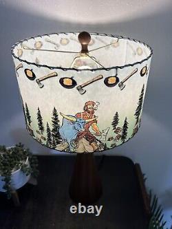 Mid Century Vintage Style Fiberglass Lamp Shade Paul Bunyan & Babe Lumberjack