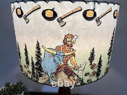 Mid Century Vintage Style Fiberglass Lamp Shade Paul Bunyan & Babe Lumberjack