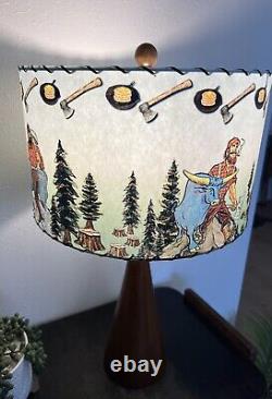 Mid Century Vintage Style Fiberglass Lamp Shade Paul Bunyan & Babe Lumberjack