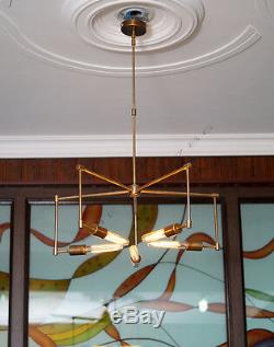 Mid century 5 arms modern brass chandelier brass patina edison light bulb