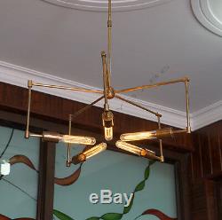 Mid century 5 arms modern brass chandelier brass patina edison light bulb