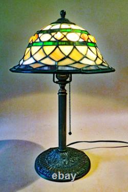 Miller Antique Arts & Crafts Handel Era New Stain Glass Leaded Shade Brass Lamp