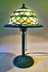 Miller Antique Arts & Crafts Handel Era New Stain Glass Leaded Shade Brass Lamp