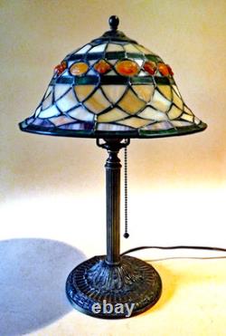 Miller Antique Arts & Crafts Handel Era New Stain Glass Leaded Shade Brass Lamp