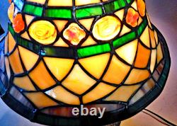 Miller Antique Arts & Crafts Handel Era New Stain Glass Leaded Shade Brass Lamp