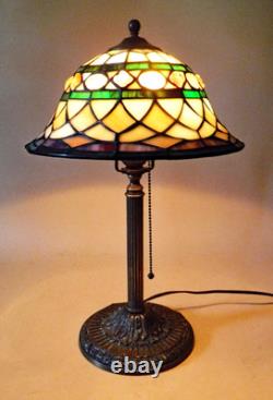 Miller Antique Arts & Crafts Handel Era New Stain Glass Leaded Shade Brass Lamp