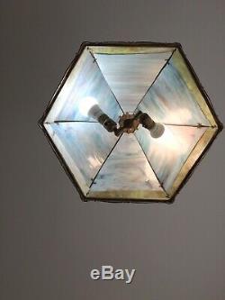Miller Antique Vtg Arts & Crafts Nouveau Bent Slag Glass Lamp Shade Leaded Glass