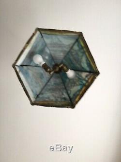 Miller Antique Vtg Arts & Crafts Nouveau Bent Slag Glass Lamp Shade Leaded Glass