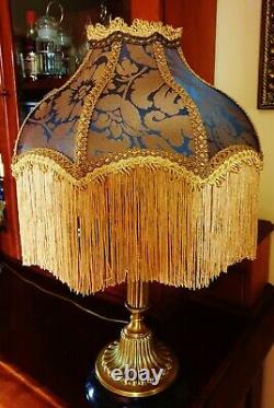 Mitford. Victorian Vintage Downton Lampshade. Midnight Blue Silk Damask 14