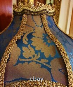 Mitford. Victorian Vintage Downton Lampshade. Midnight Blue Silk Damask 14