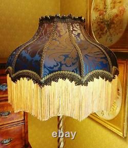 Mitford. Victorian Vintage Downton Lampshade. Midnight Blue Silk Damask 14