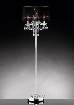 Modern Chrome Crystal Pole Floor Lamp Shade Tall Mid Century Vintage Chandelier