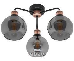 Modern Vintage Grey Glass Ceiling Light 3 Globe Shades Round Chandelier M0232