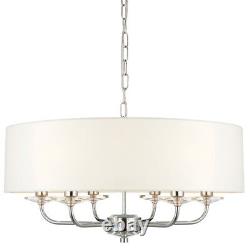 Multi Light Ceiling Pendant 6 Bulb NICKEL & WHITE Chandelier Large Shade Lamp