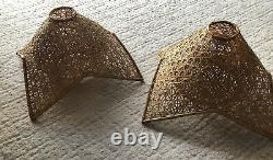NEW Set of 2 Vintage Rattan Lamp Shades Light Fixtures Flower Shape 1970s Decor