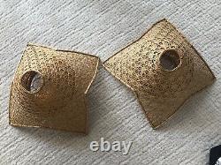 NEW Set of 2 Vintage Rattan Lamp Shades Light Fixtures Flower Shape 1970s Decor