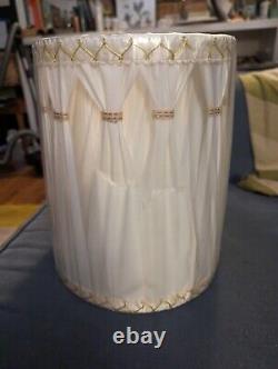 NEW Vtg Mid Century White Gold Pinch Pleated Drum Lamp Shade Hollywood Regency