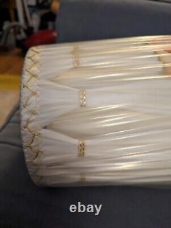 NEW Vtg Mid Century White Gold Pinch Pleated Drum Lamp Shade Hollywood Regency