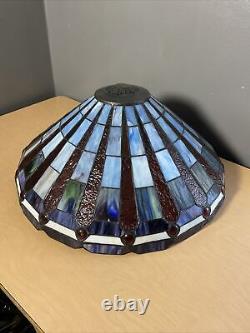 NICE! Vintage Large Tiffany Style Stained Glass Lamp Shade Leaded Slag 21