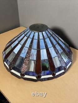 NICE! Vintage Large Tiffany Style Stained Glass Lamp Shade Leaded Slag 21