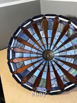 NICE! Vintage Large Tiffany Style Stained Glass Lamp Shade Leaded Slag 21