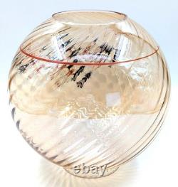 NOS! Vintage 10 Dia. Open Ball Floral Glass Shade, Clear Brown Glass, 4 Fitter