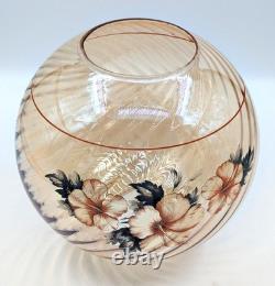 NOS! Vintage 10 Dia. Open Ball Floral Glass Shade, Clear Brown Glass, 4 Fitter