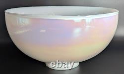 NOS! Vintage Large 14 Dia. Round White Iridescent Glass Dome Shade, 4 Fitter
