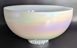 NOS! Vintage Large 14 Dia. Round White Iridescent Glass Dome Shade, 4 Fitter