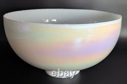 NOS! Vintage Large 14 Dia. Round White Iridescent Glass Dome Shade, 4 Fitter