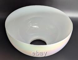 NOS! Vintage Large 14 Dia. Round White Iridescent Glass Dome Shade, 4 Fitter