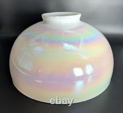 NOS! Vintage Large 14 Dia. Round White Iridescent Glass Dome Shade, 4 Fitter