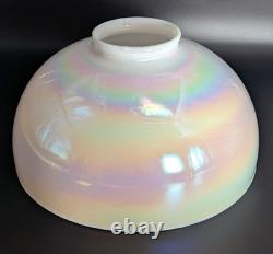 NOS! Vintage Large 14 Dia. Round White Iridescent Glass Dome Shade, 4 Fitter