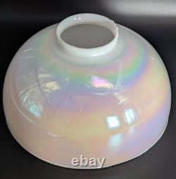 NOS! Vintage Large 14 Dia. Round White Iridescent Glass Dome Shade, 4 Fitter