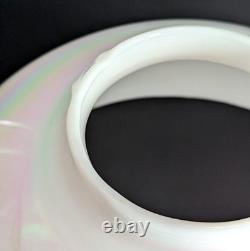 NOS! Vintage Large 14 Dia. Round White Iridescent Glass Dome Shade, 4 Fitter