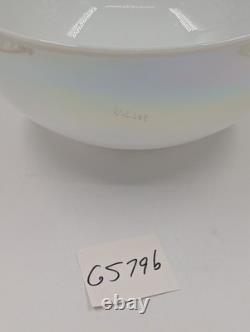 NOS! Vintage Large 14 Dia. Round White Iridescent Glass Dome Shade, 4 Fitter