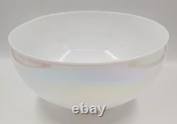 NOS! Vintage Large 14 Dia. Round White Iridescent Glass Dome Shade, 4 Fitter