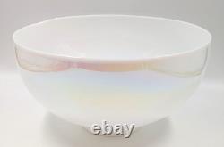 NOS! Vintage Large 14 Dia. Round White Iridescent Glass Dome Shade, 4 Fitter
