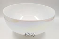 NOS! Vintage Large 14 Dia. Round White Iridescent Glass Dome Shade, 4 Fitter